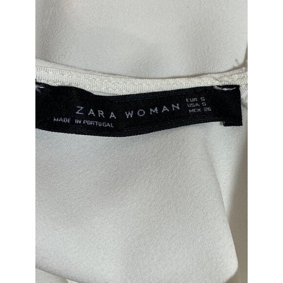 Zara Woman White Crepe Double Ruffle Sleeve Blouse Round Neck Women's Size Small - Picture 4 of 10